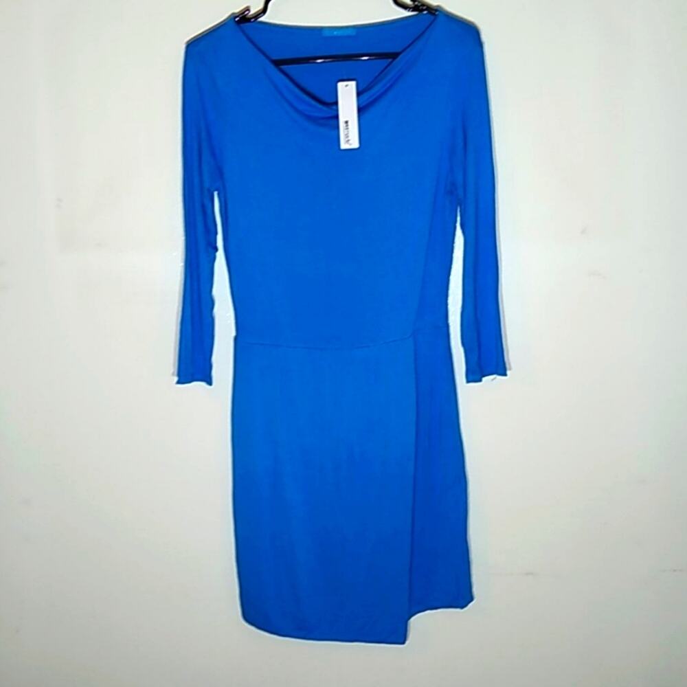 LA Made blue knit dress with wrap bottom. Size Small